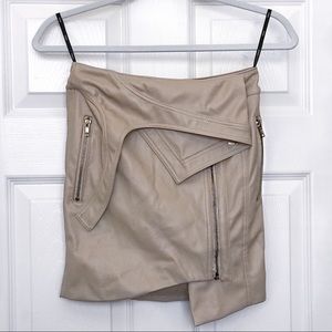 ANGL Beige Faux Leather Asymmetrical Mini Skirt